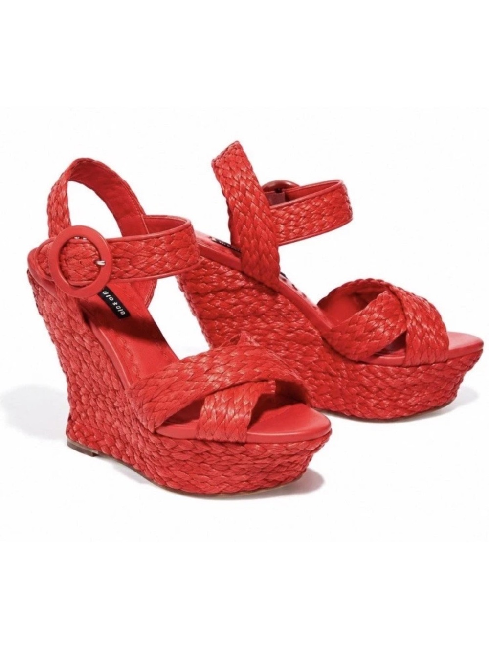 Alice + Olivia Josiey Red Raffia Platform Wedge Sandals Heels Size 7 Poppy